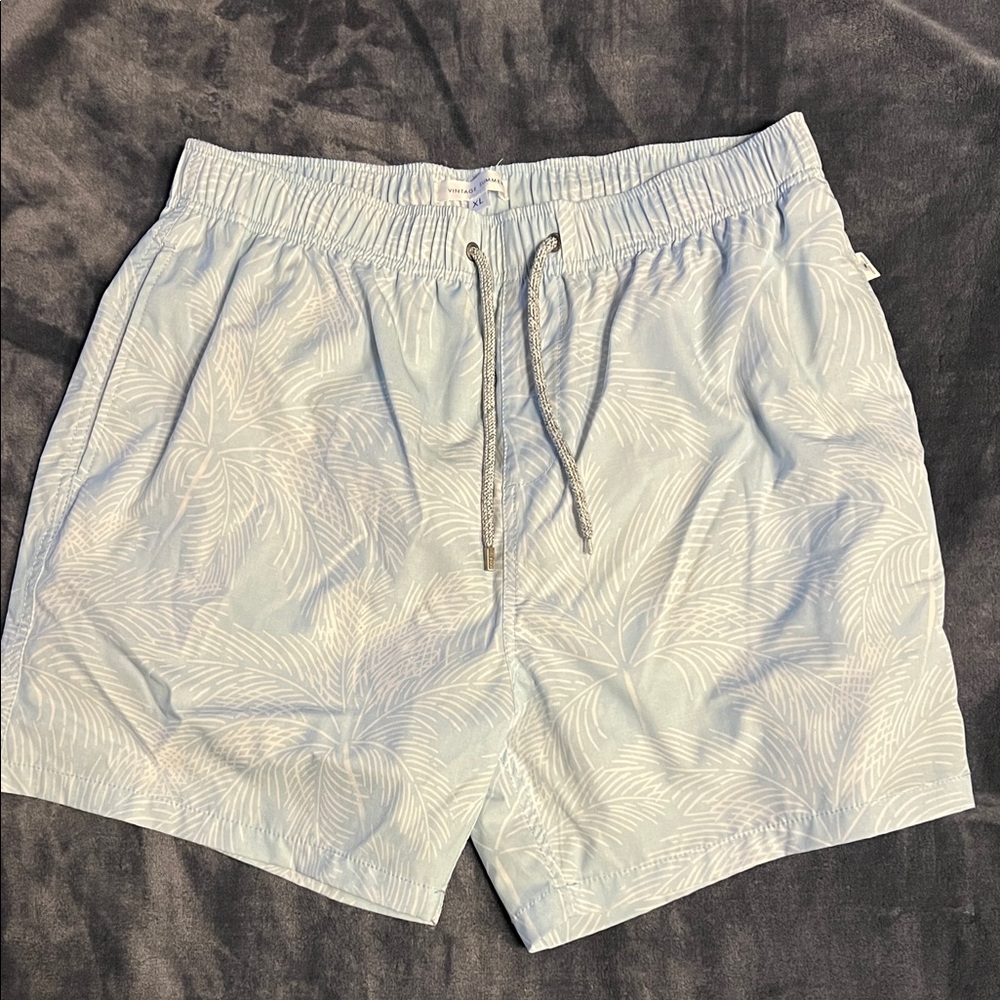 Men's Blue Palm Pattern Swim Trunks